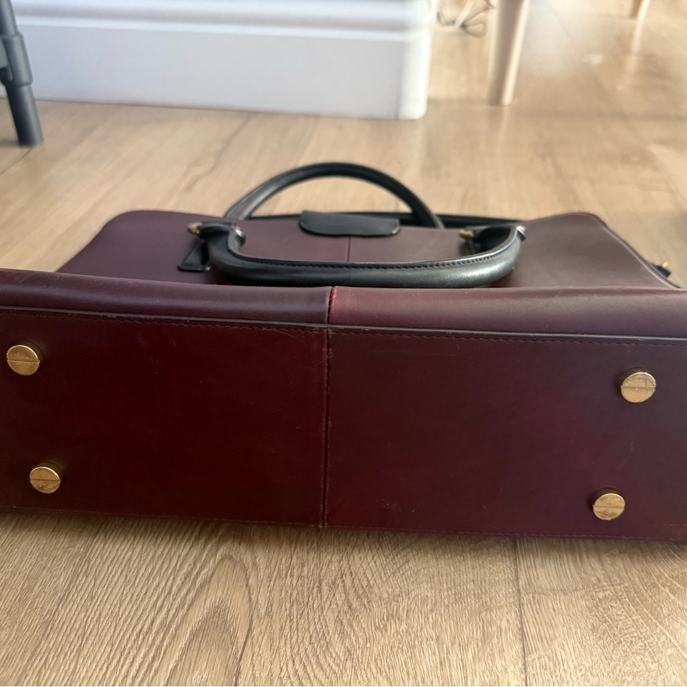 J. Crew black and maroon vintage leather Edie satchel - Picture 4 of 11